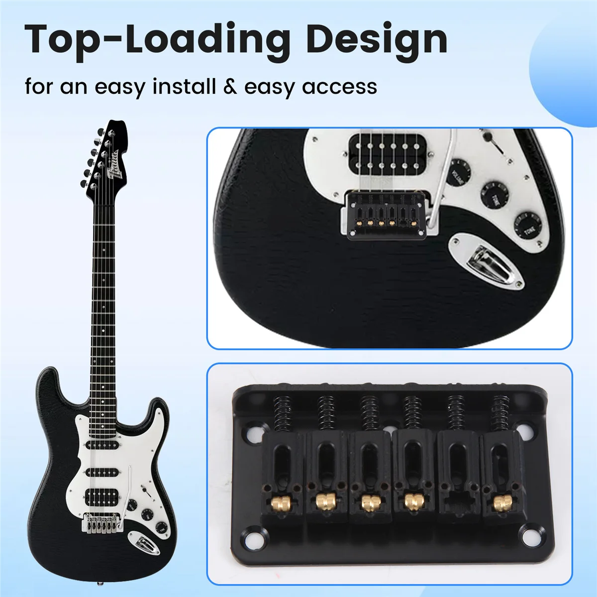 !N21R! Hardtail Guitar Bridge Body Through for 6 String Electric Parts Black