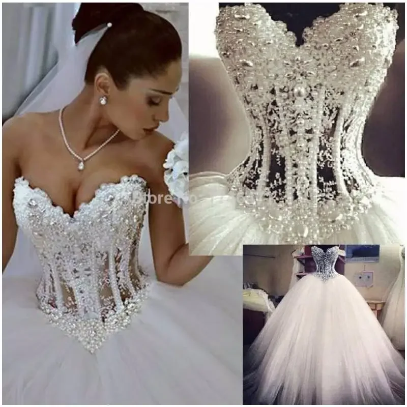 Customized Romantic Princess Lace With Beading Ball Gown Wedding Bows Crystal Long Bridal Dress