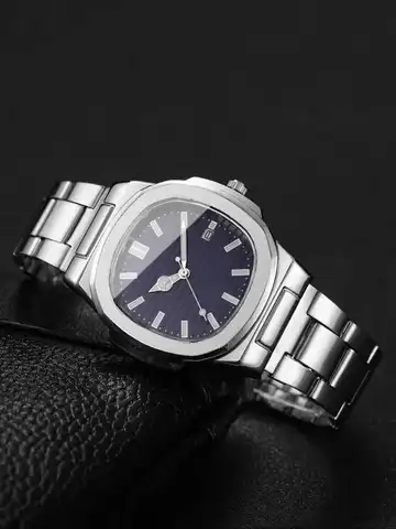 Luxury Men Business Watches Fashion Square Dial Stainless Steel Strap Quartz Watch with Calendar For Mens Clock（Without Box）