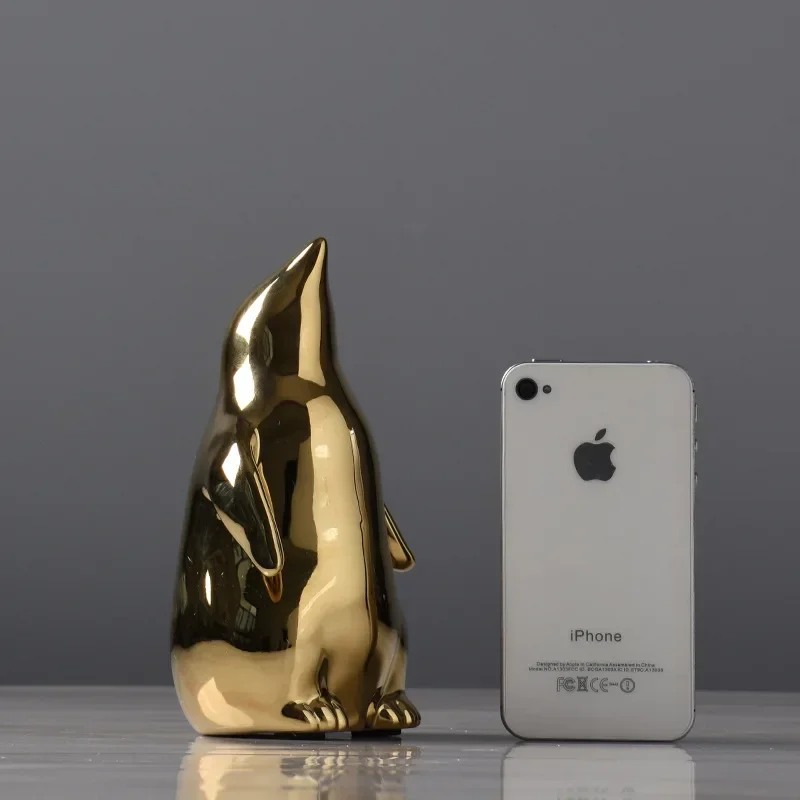 Creative Ceramic Craft Home Decor Accessorie Animal Cartoon Ceramic Figurines Golden Penguin Decoration Little Penguin Sculpture