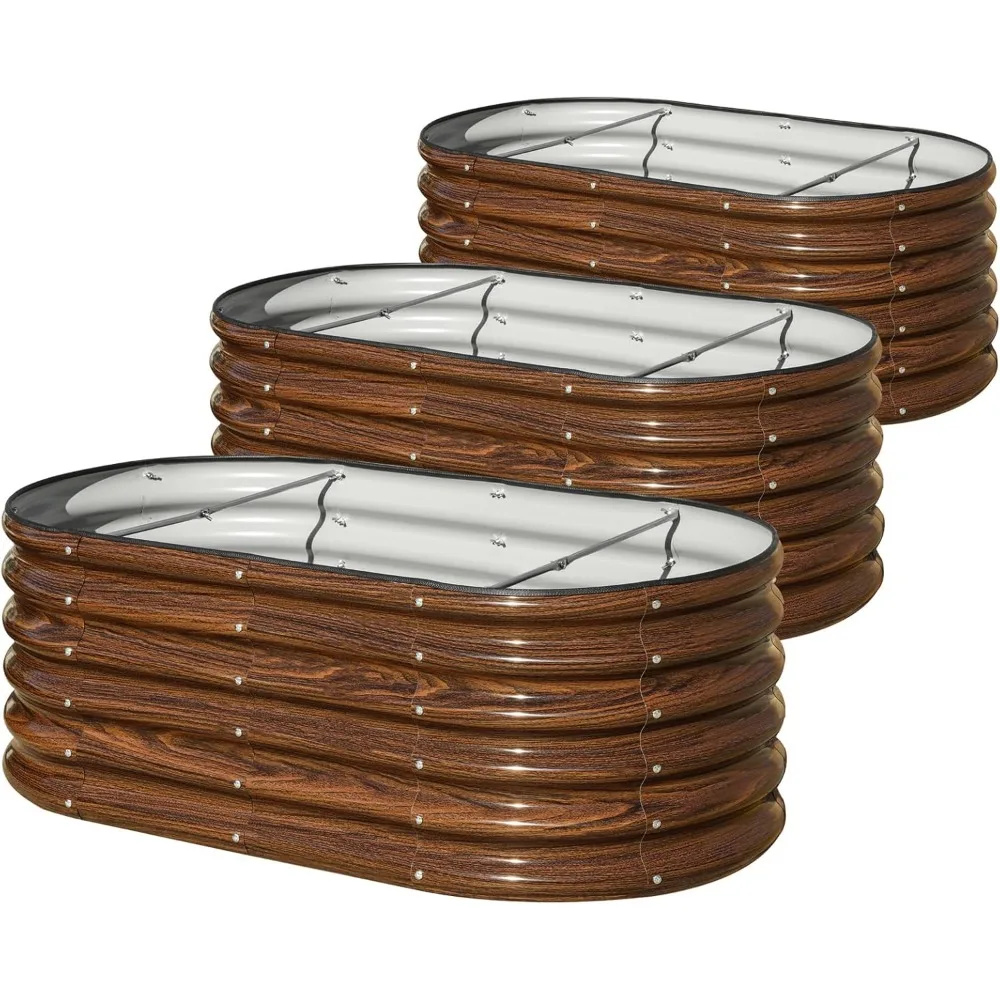 

3-Piece Oval Raised Garden Bed Kit, 4x2x1.5ft Metal Planter Box for Vegetables and Fruits, Brown