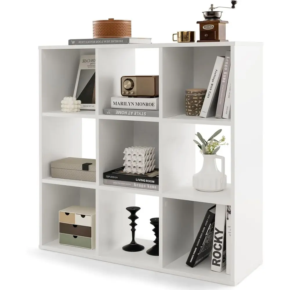

9-Cube Open Wooden Bookcase with Anti-Tipping Kits, Standing Storage Display Shelf for Living Room or Kid's Room (White)