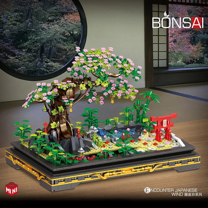 Simulation Bonsai Pflanze Sukkulenten Sakura Blüte Topf Mini Bausteine Stadt Straße Blick Baum Blume Ziegel Spielzeug Geschenke