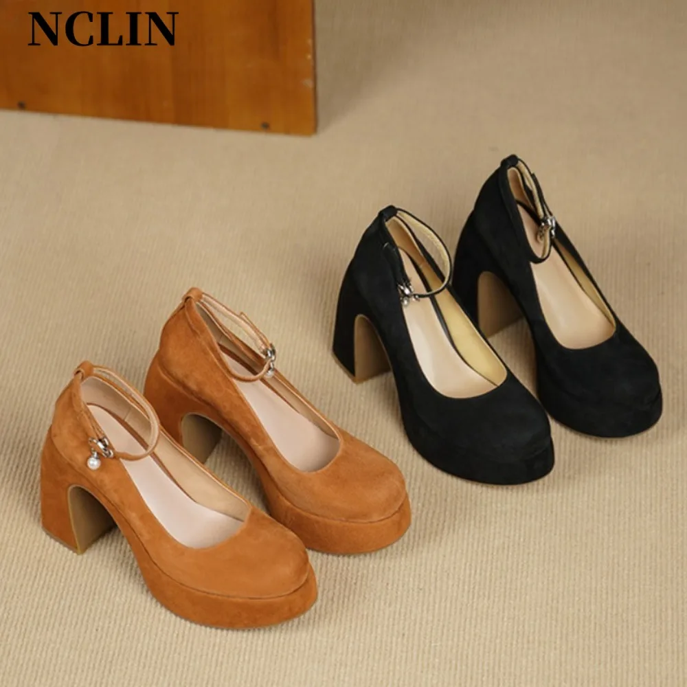 

Designer Platform Women Mary Jane Shoes Fashion Elegant Buckle Strap Thick Heel Shoes Ladies College Style Dress Pumps Shoes