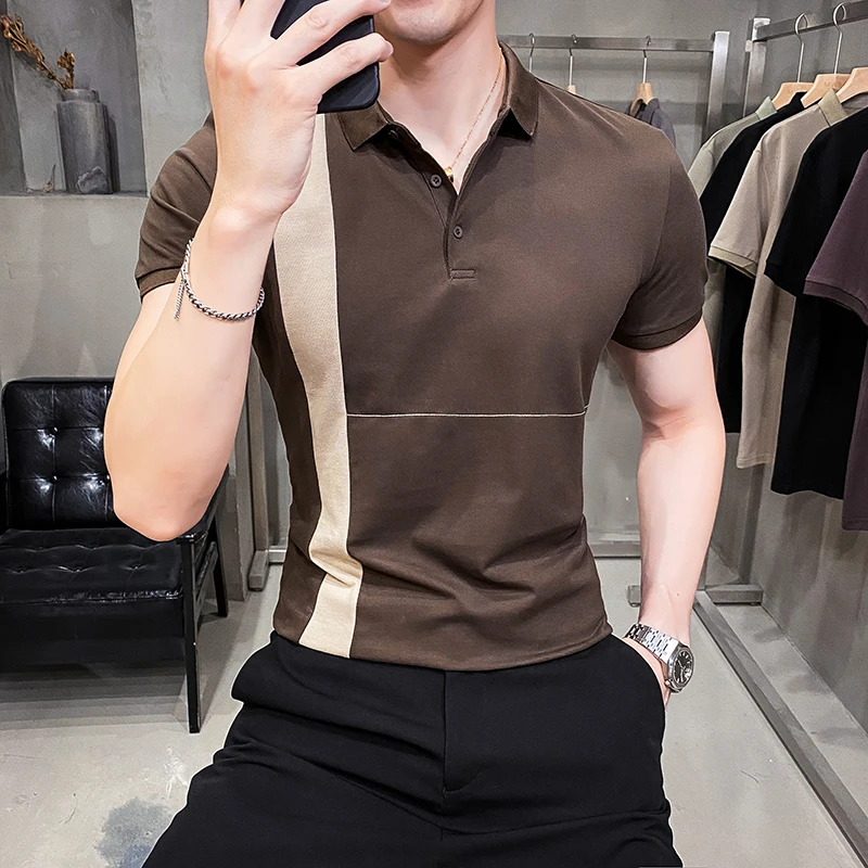 British Style Summer Men Polo Shirts Short Sleeve Solid Front Pocket Decor Korean Slim Fit Casual Polo Homme Streetwear 4XL