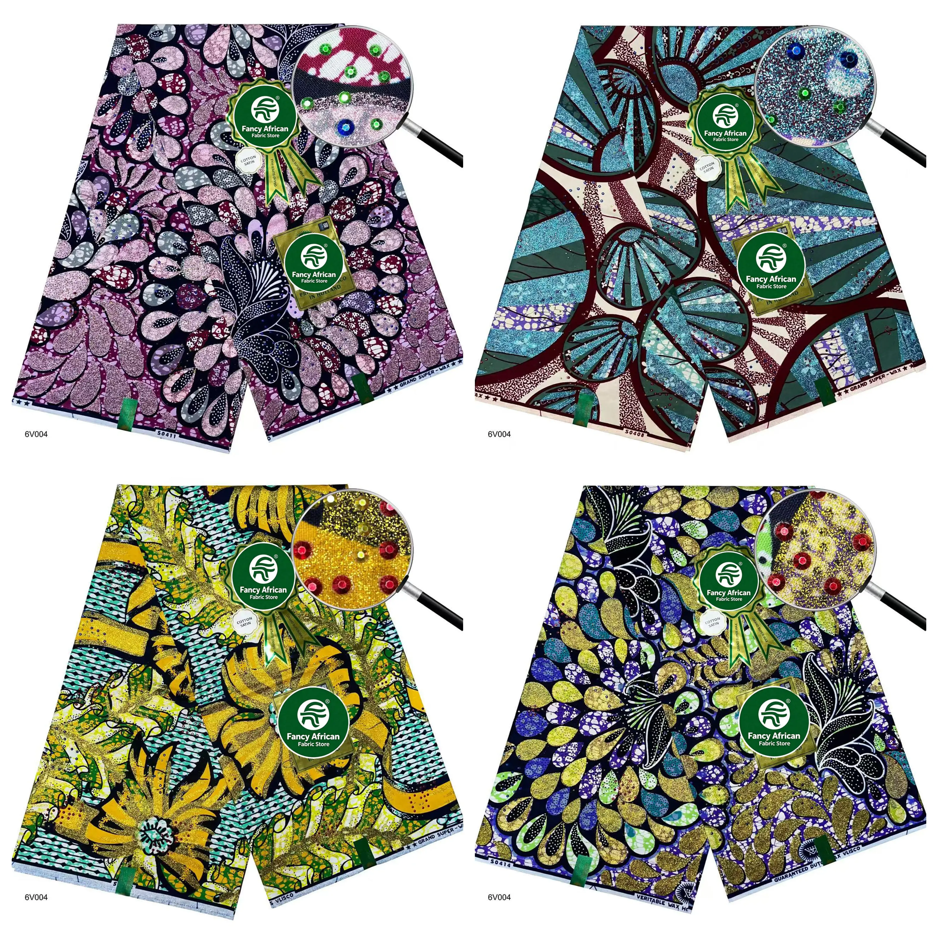 

Африканский текстиль Pagne Holland Original Satin Super Tissu Wax с бордюрными камнями, ткань Grand Wax для пошива свадебных платьев и одежды