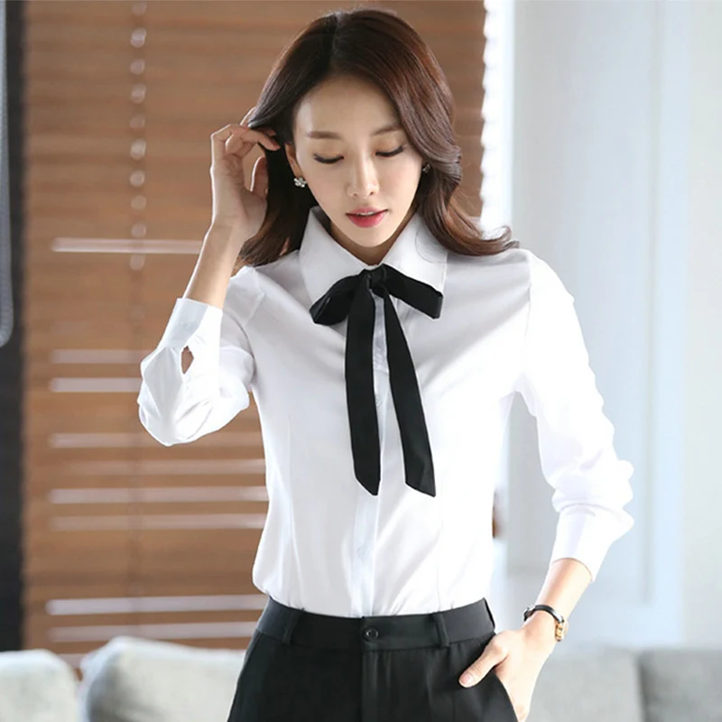 Koszule damskie z kokardą, sznurowane, letnie, codzienne, uniwersalne, profesjonalne, do pracy, z długim rękawem, bazowe topy.