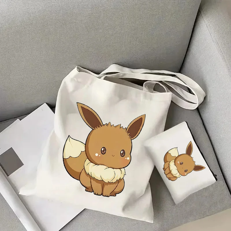 

Сумки-шопперы из холщовой ткани с принтом Покемонов и Эвей, новые, простые, универсальные, для повседневного использования, подарок для девочек и мальчиков