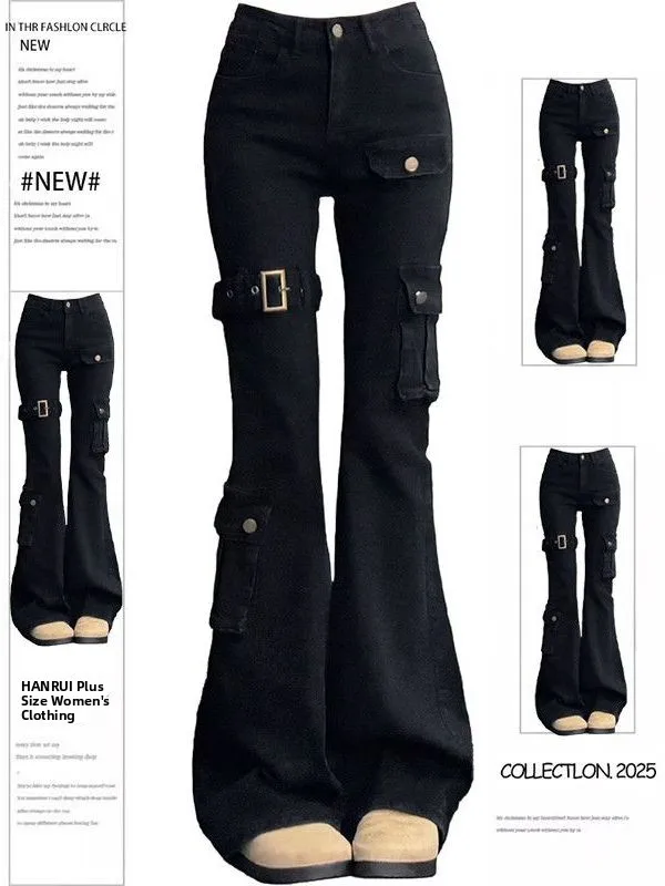 

plus Size Women's Fleece Lined Thickened Winter Jeans Bootcut Pants Straight Leg Loose Fit Jeans mid Waist Classic Blue