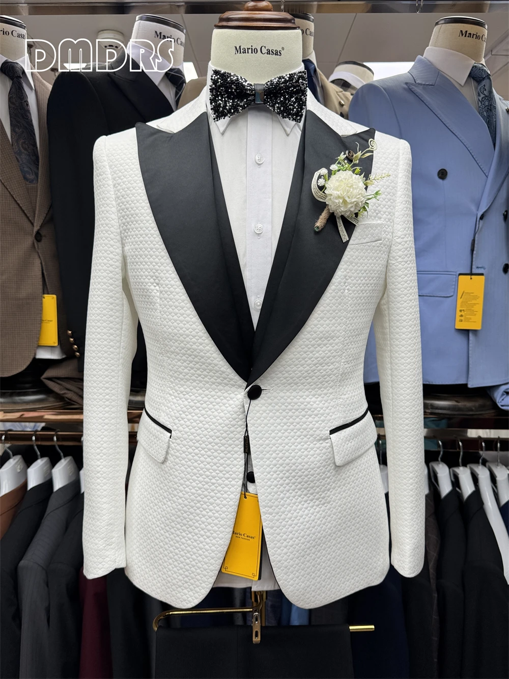 DMDRS Newest 3-Piece Suit Set for Men XS-3XL Wedding Groom Suit Jacket Vest Pants Set Real Images One Button Blazer Tuxedo Sets