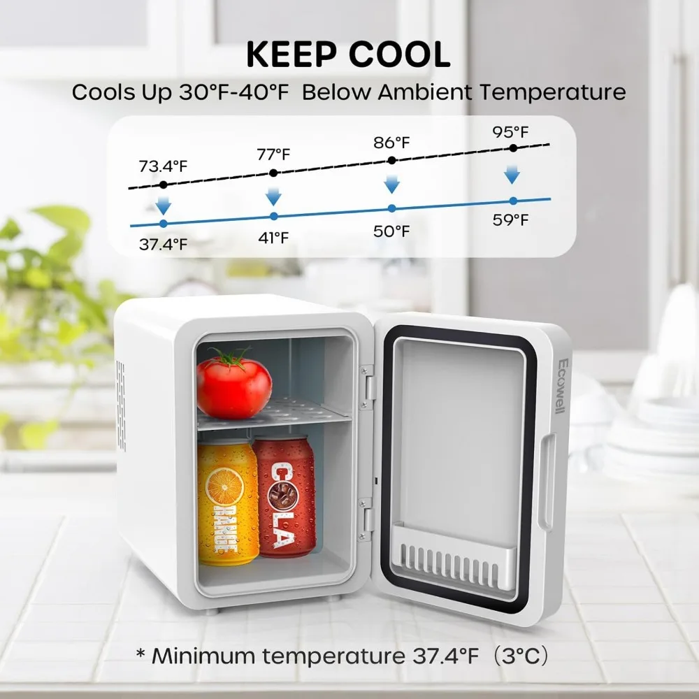 Mini Fridge for Bedroom, Skincare Fridge,  4L, with LED Mirror for Makeup, for Office Dorm Car, Cooler & Warmer, AC & DC