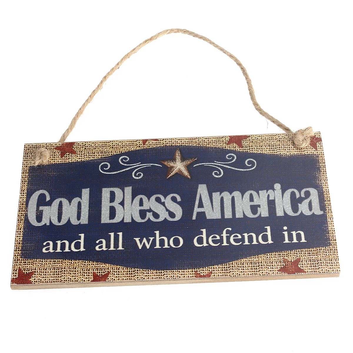 

Wood Block Sign Solid Wood Patriotic Hanging Decoration Metal Star Accent Fourth of July Party Indoor Outdoor Holiday Wall