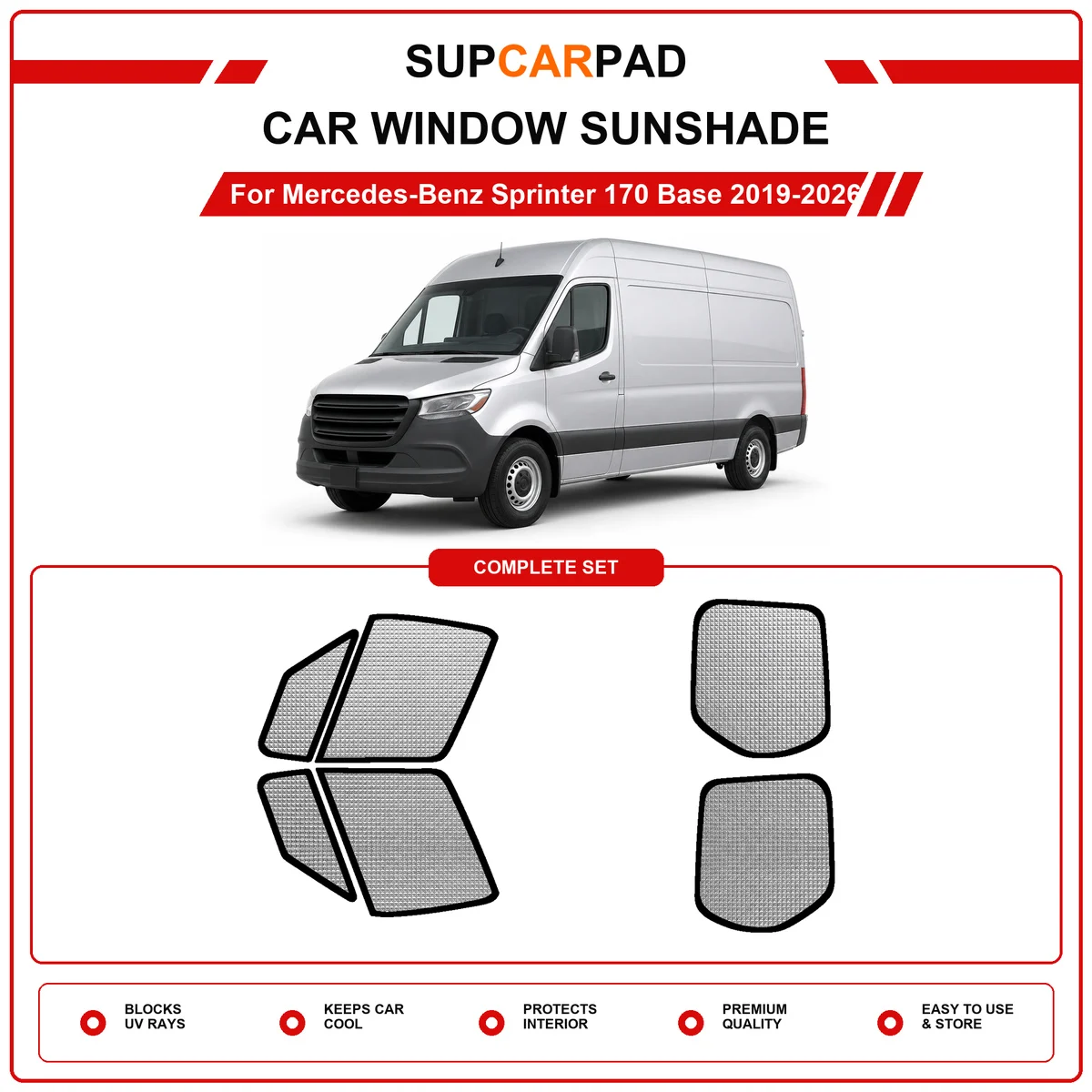 For Mercedes-Benz Sprinter 170 Base 2019-2026 Pre‑Cut Auto Window Sunshade Anti‑UV Car Sun Visor Protector