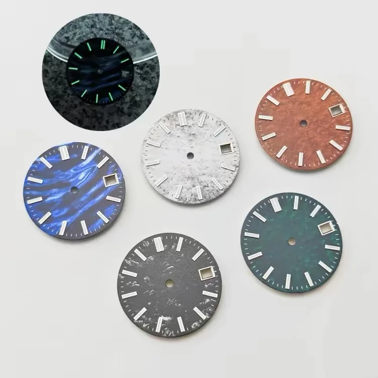 28.5mm Snowflake Wave Pattern Watch Dial Green Luminous Dial for NH35 DIY Mechanical Watch Parts