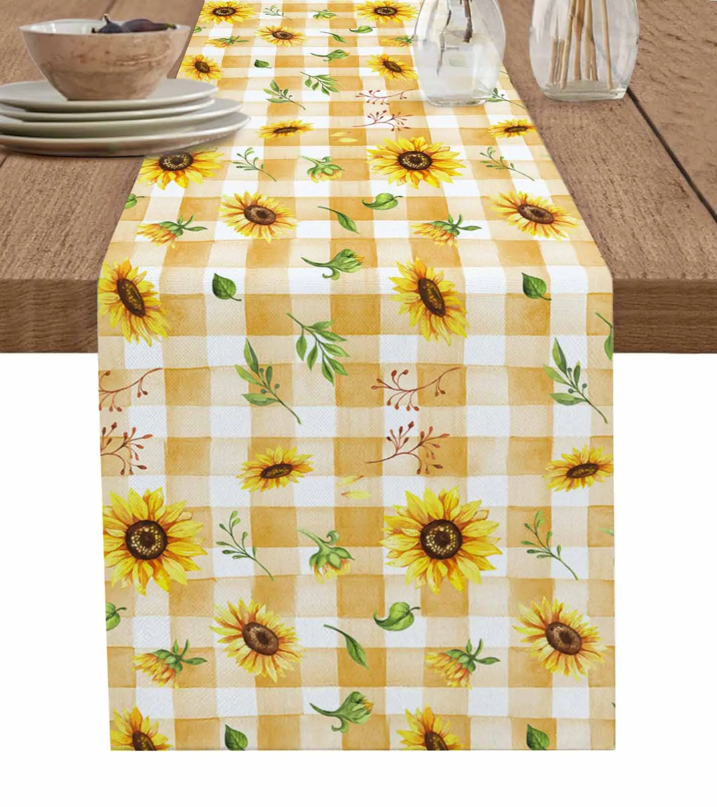 Summer Watercolor Sunflower Flower Pattern Table Runners for Wedding Kitchen Dining Table Decor Coasters Tablecloth Table Mat