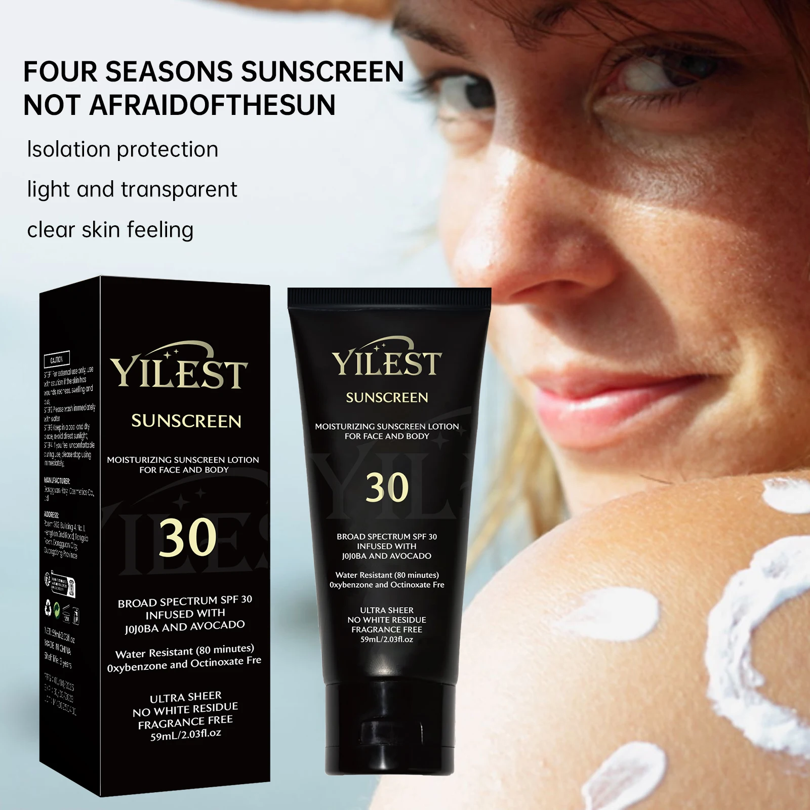 Moisturizing Sunscreen Lotion SPF 30 Broad Spectrum 59g, Water Resistant Face & Body Sun Protection, Non-Greasy & No White Cast
