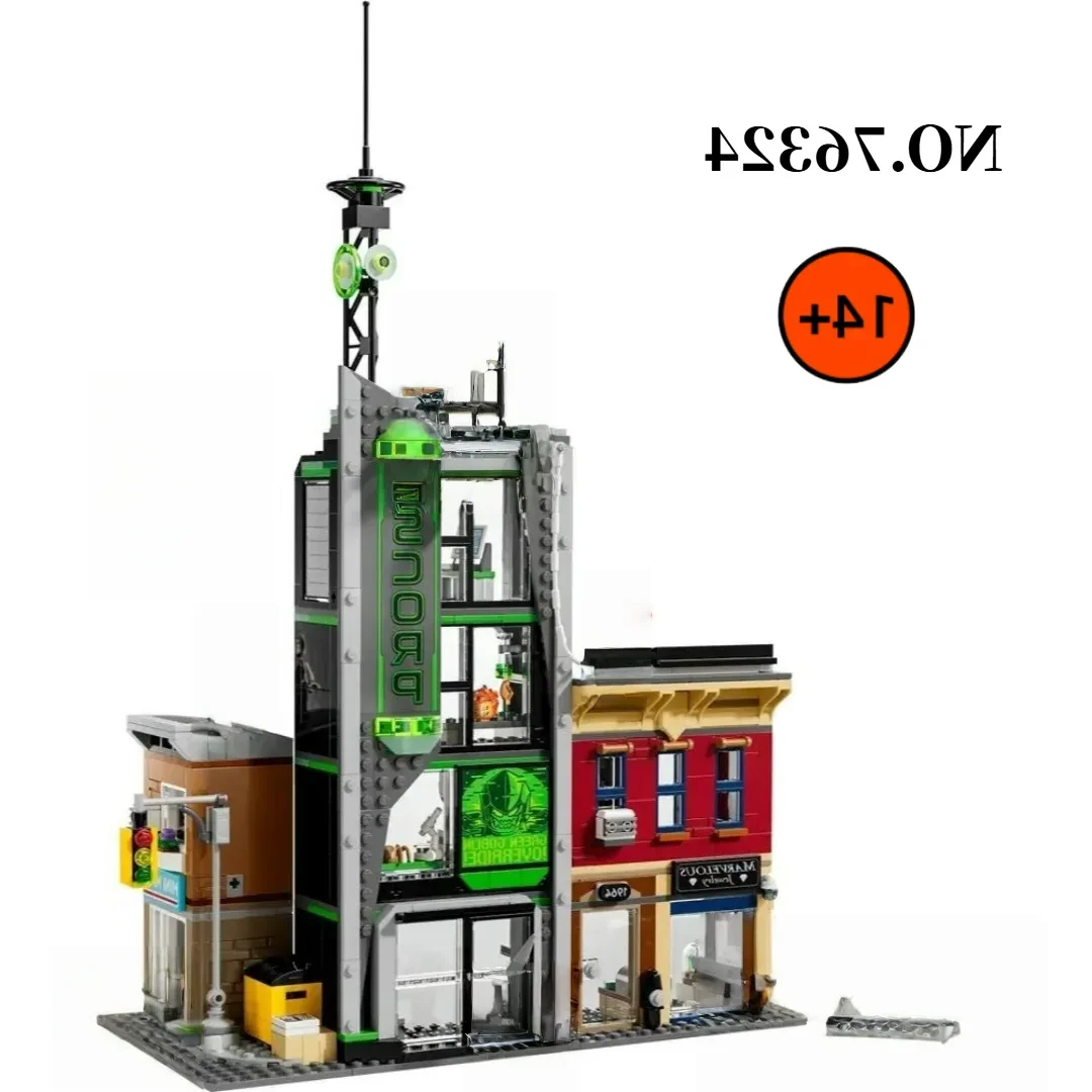 A 808pcs 76324 Famous Hero Movie Oscorp Tower Battle Scene Building Blocks Model DIY Creative Ideas Christmas Gifts