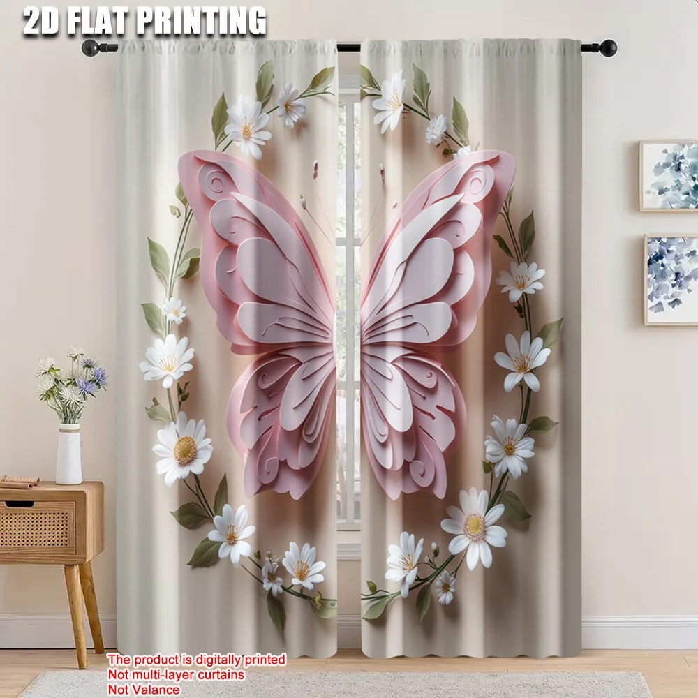

2pcs, 2D flat printing Drapes Elegant butterfly Light Filter Birthday Party Applies to Living Room, Outdoor Decor
