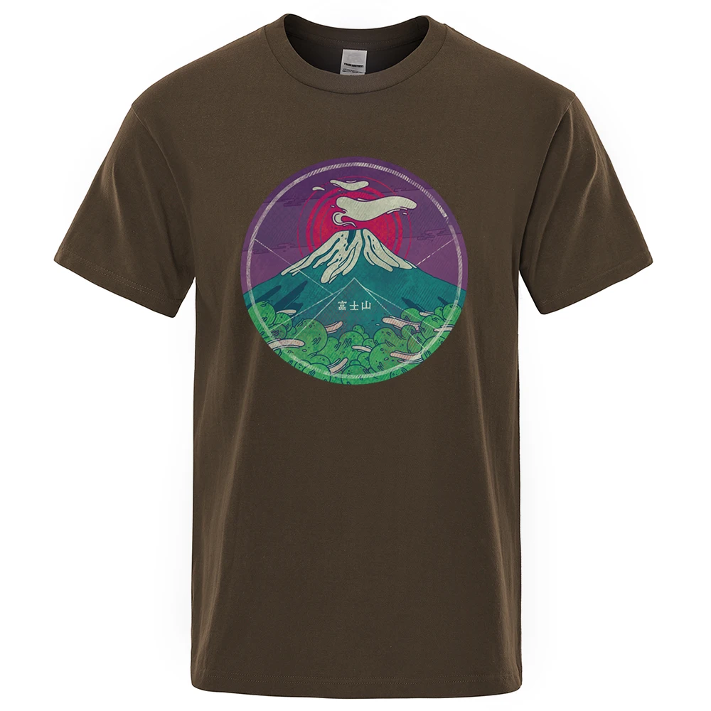 Mount Fiji Japan Culture Style Print T Shirts Men Vintage Sweat Clothing Summer Brand Tops New Crewneck Mens T-Shirts Loose Soft