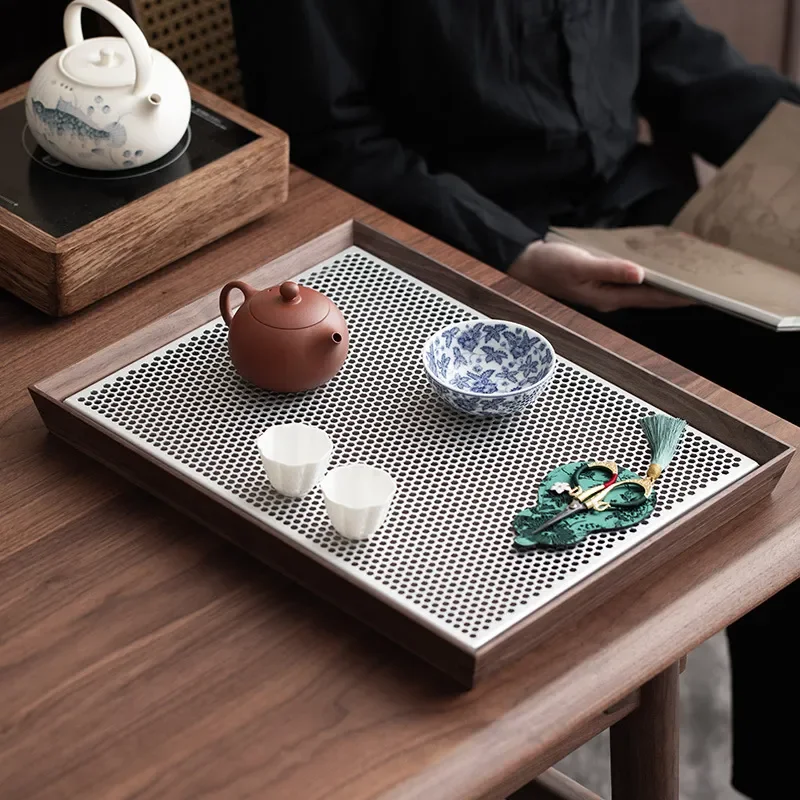 Walnut Tea Tray Small Dry Bubble Water Storage Household Light Luxury High End Tea Table Drainage Board for Kung Fu Ceremony