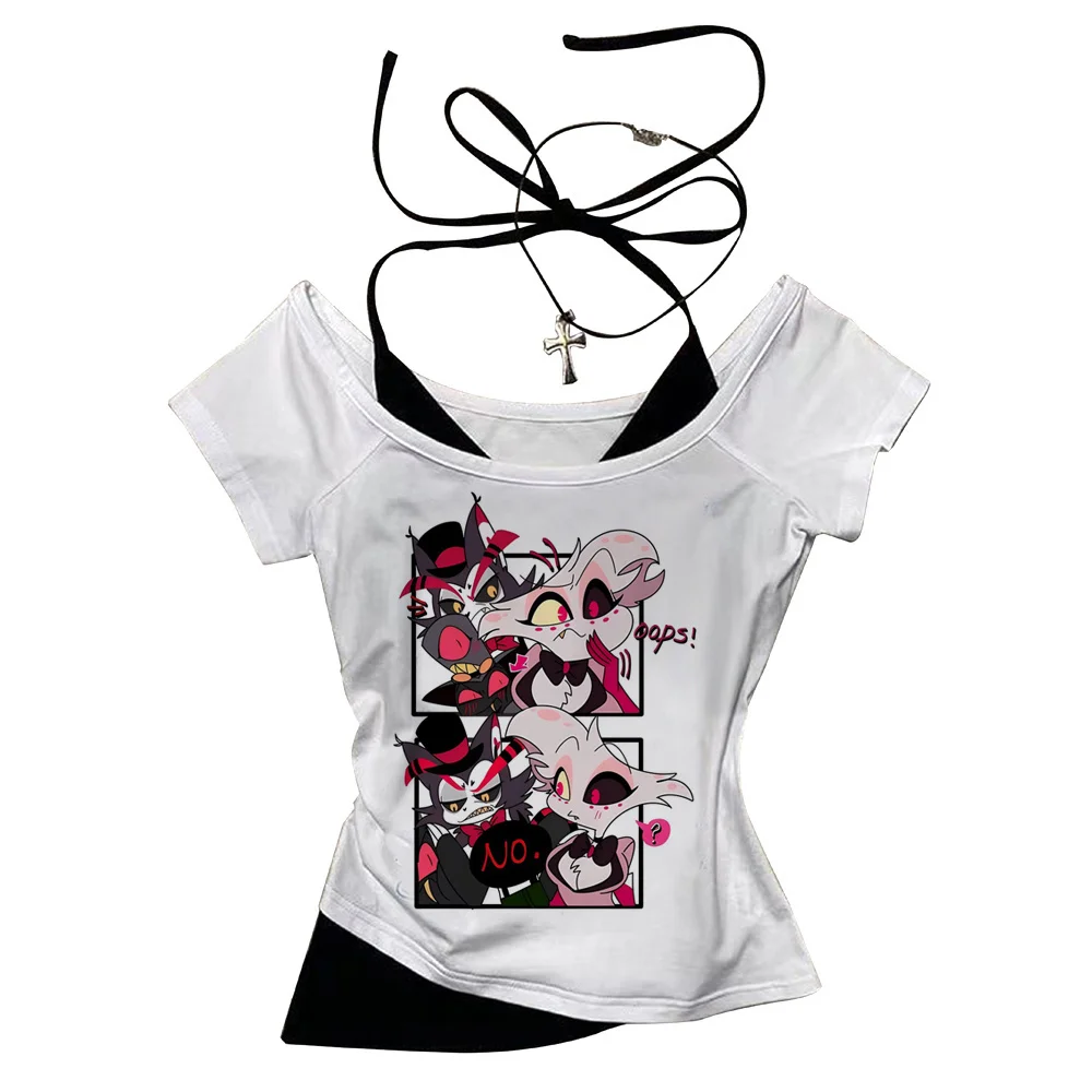 Hazbin Hotels top tees women Pop Culture graphic Punk aesthetic 2000s University shirt Colorful 2000s University Graphic graphic