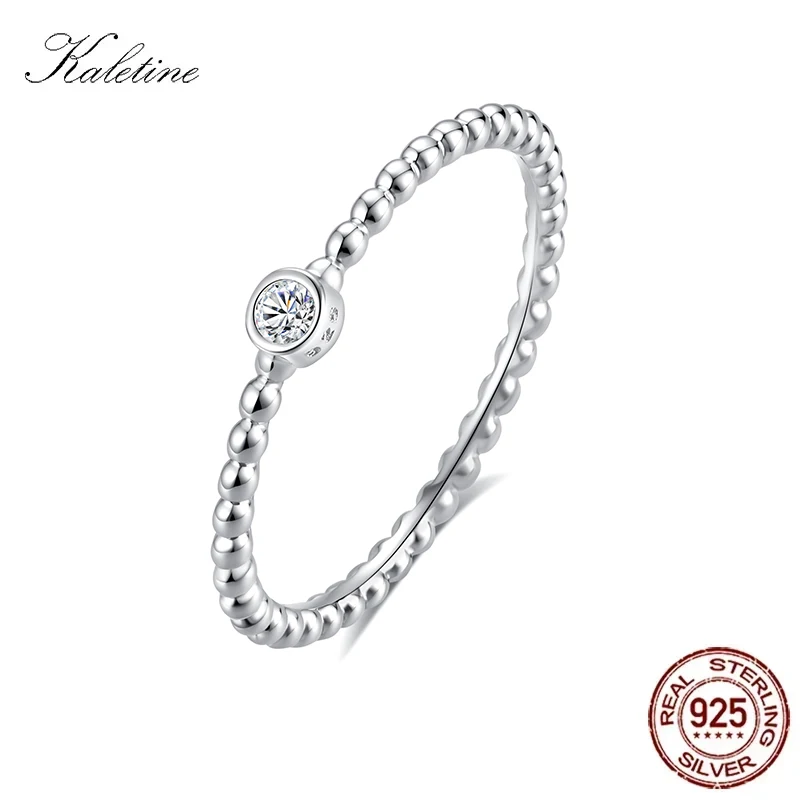 KALETINE Bezel Setting Moissanite Ring 925 Sterling Silver Beads Trendy Stackable Finger Rings For Women Lab Diamond Jewelry