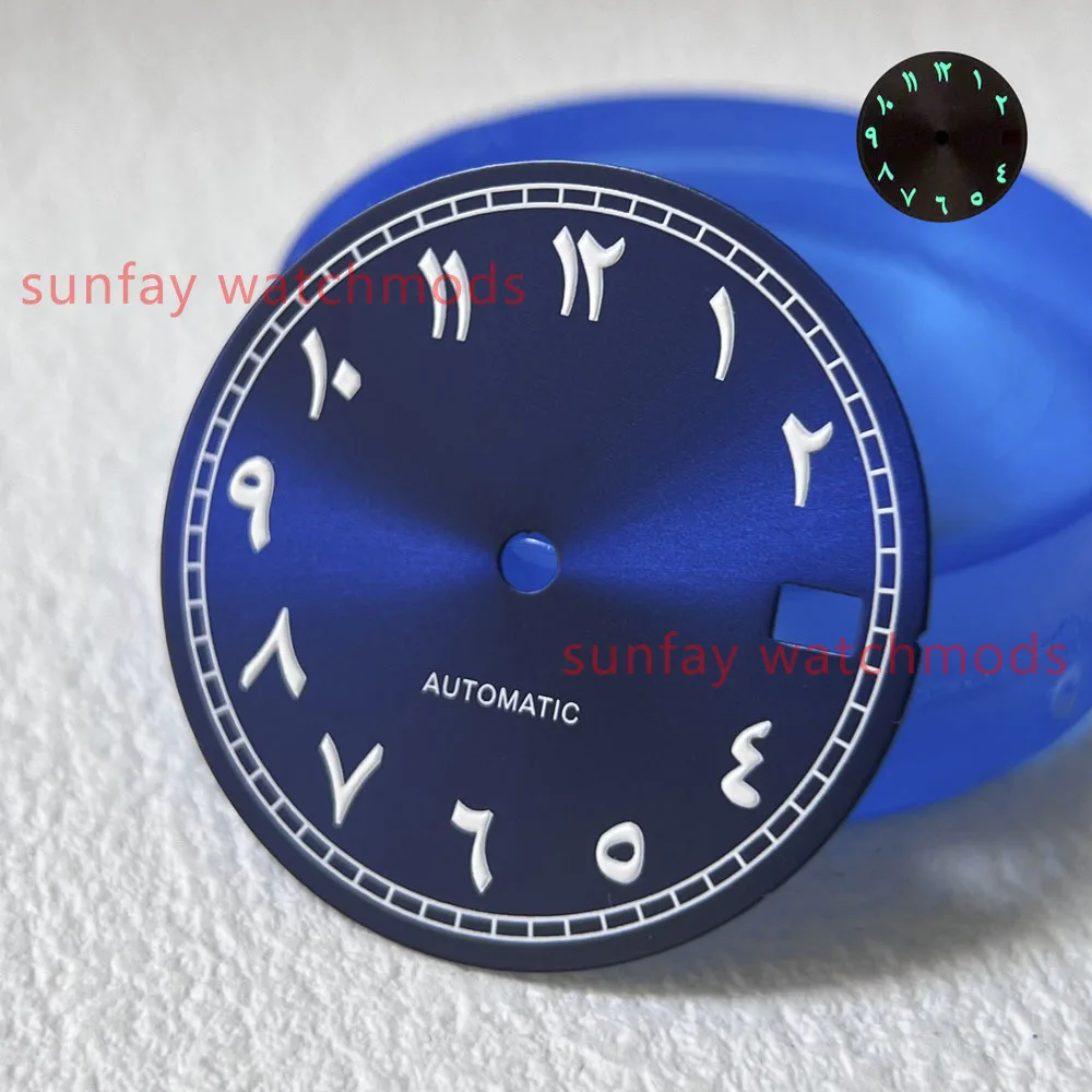 NH35 Esferas de uñas árabes luminosas verdes, accesorios de reloj personalizados, 28,5mm