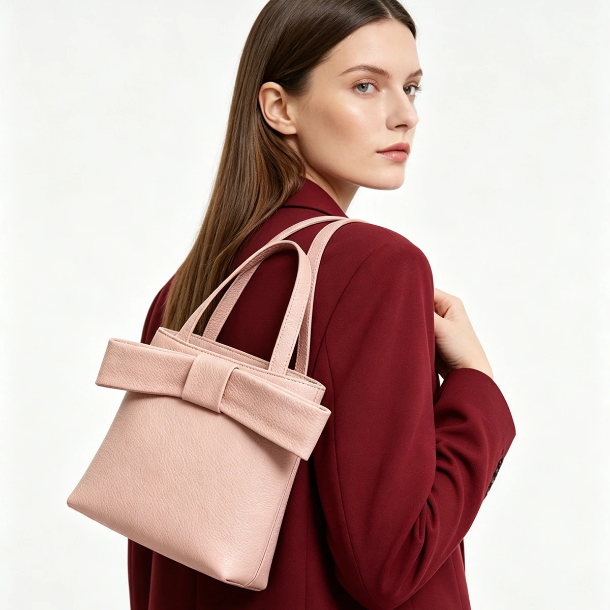 New Korean-style Genuine Leather Cute Bow Handbag Fashion Women Underarm Bag Soft Top-grain Cowhide Shoulder Crossbody Bag