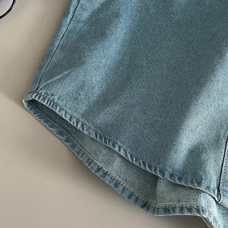 المرأة قميص دينيم رفض طوق تحلق كم قصير الأزرق بلايز المحملة الإناث الصيف موضة فضفاض البلوز الجينز القمم المحملة #6