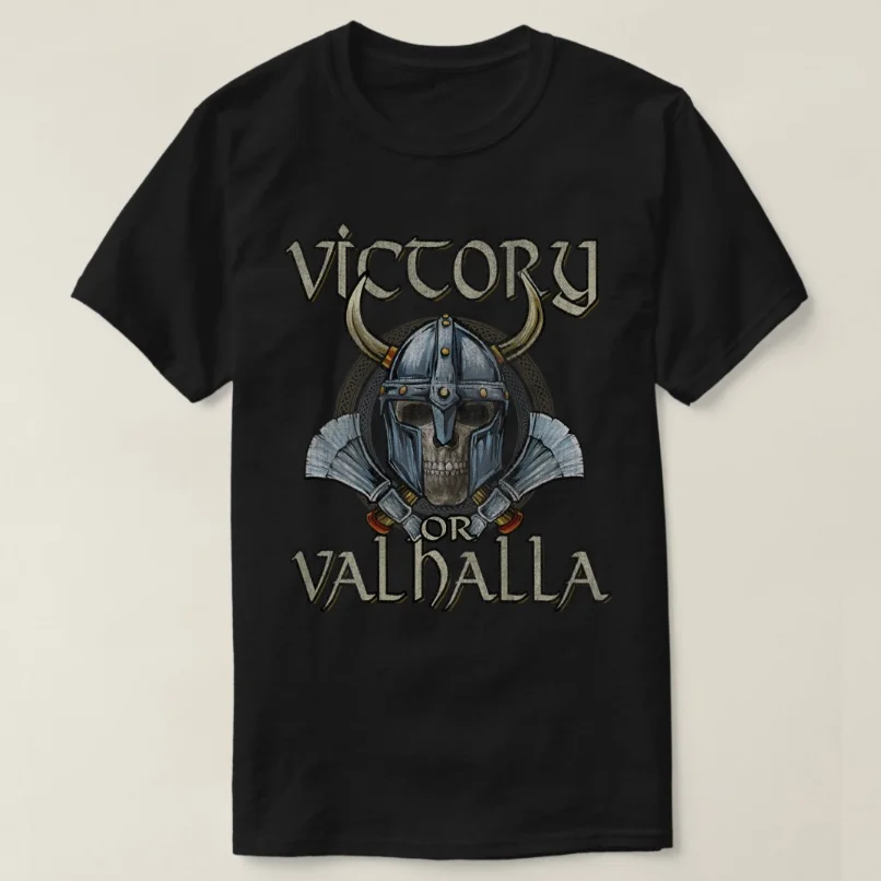 

Nordic Warrior Skull Victory or Valhalla T-Shirt Short Sleeve Casual 100% Cotton O-Neck Summer Mens T-shirt Size S-3XL