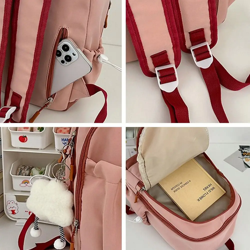 Portable Nylon Shoulders Backpack Multi-pocket Adjustable Strap Schoolbag Casual Versatile Large Capacity Female Messenger Bag