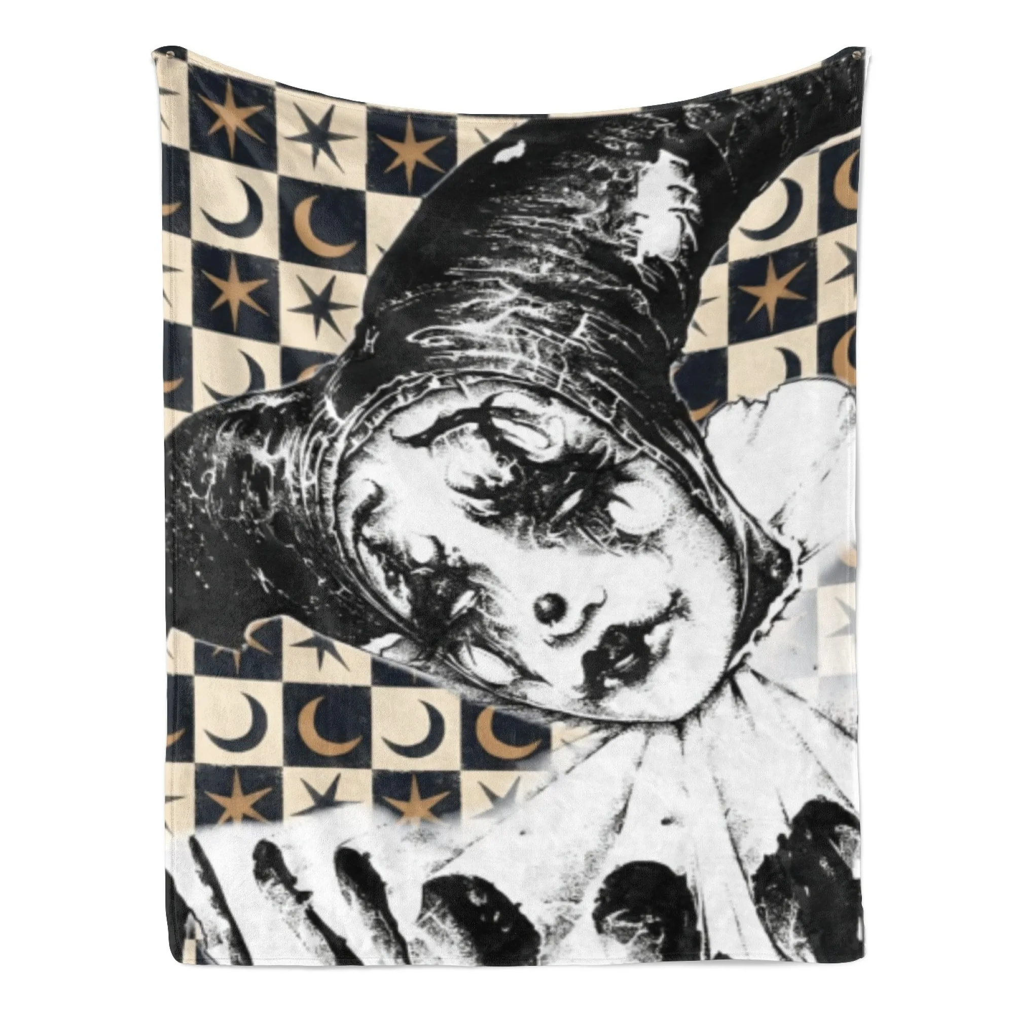 플란넬 담요, 어두운 광대 복고풍 프린트, 모든 계절에 적합, 부드럽고 편안함