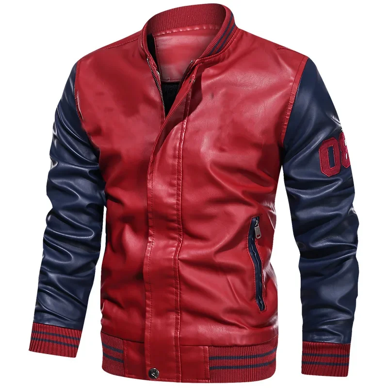 

Male Motorcycle Jacket Slim Fit Warm Outwear Coat Men Color Blocking PU Leather Jacket Fashion Biker Jackets Casual Zipper Coat