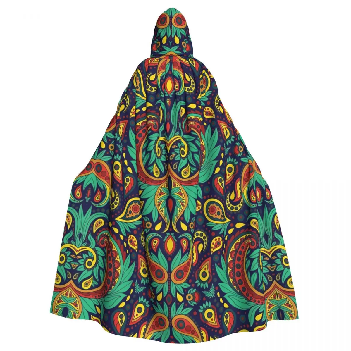 Teal, Red, Orange, Yellow & Blue Paisley Pattern Hooded Cloak Halloween Party Cosplay Woman Men Adult Long Witchcraft Robe Hood