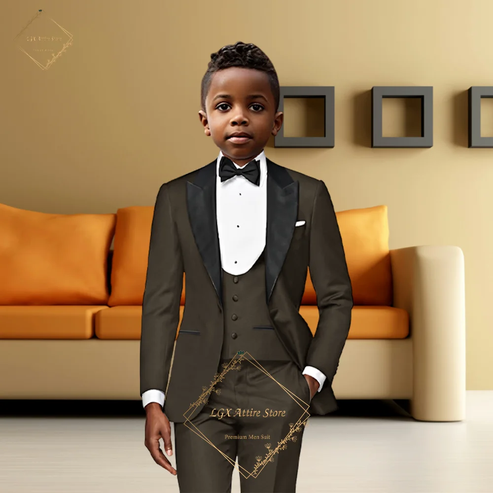 

Boy's Shiny Black Satin Notch Lapel 3-Pc Suit – Handcrafted Custom Design, Perfect for Graduations, Awards & Formal Dinners