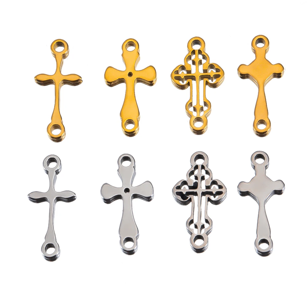 20pcs Stainless Steel Mini Hollow Cross Pendant Double Holes Bracelet Connector Earring Necklace DIY Jewelry Making Accessories