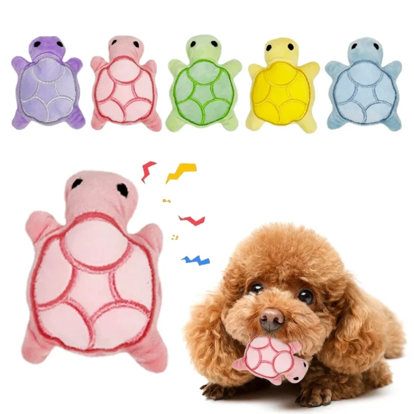 

5pcMini cute turtle dog plush toy, squeaking dog teething sound toy, soft and safe, good for dental health, suitable for puppies