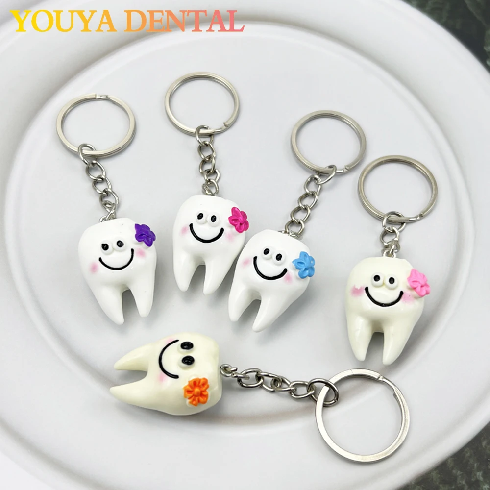 5Pc Dental Tooth Shape Model Simulation Keychain Pendant Smile Teeth Key Chain Fashion Keyring Cartoon Lovely Girls Kids Gift