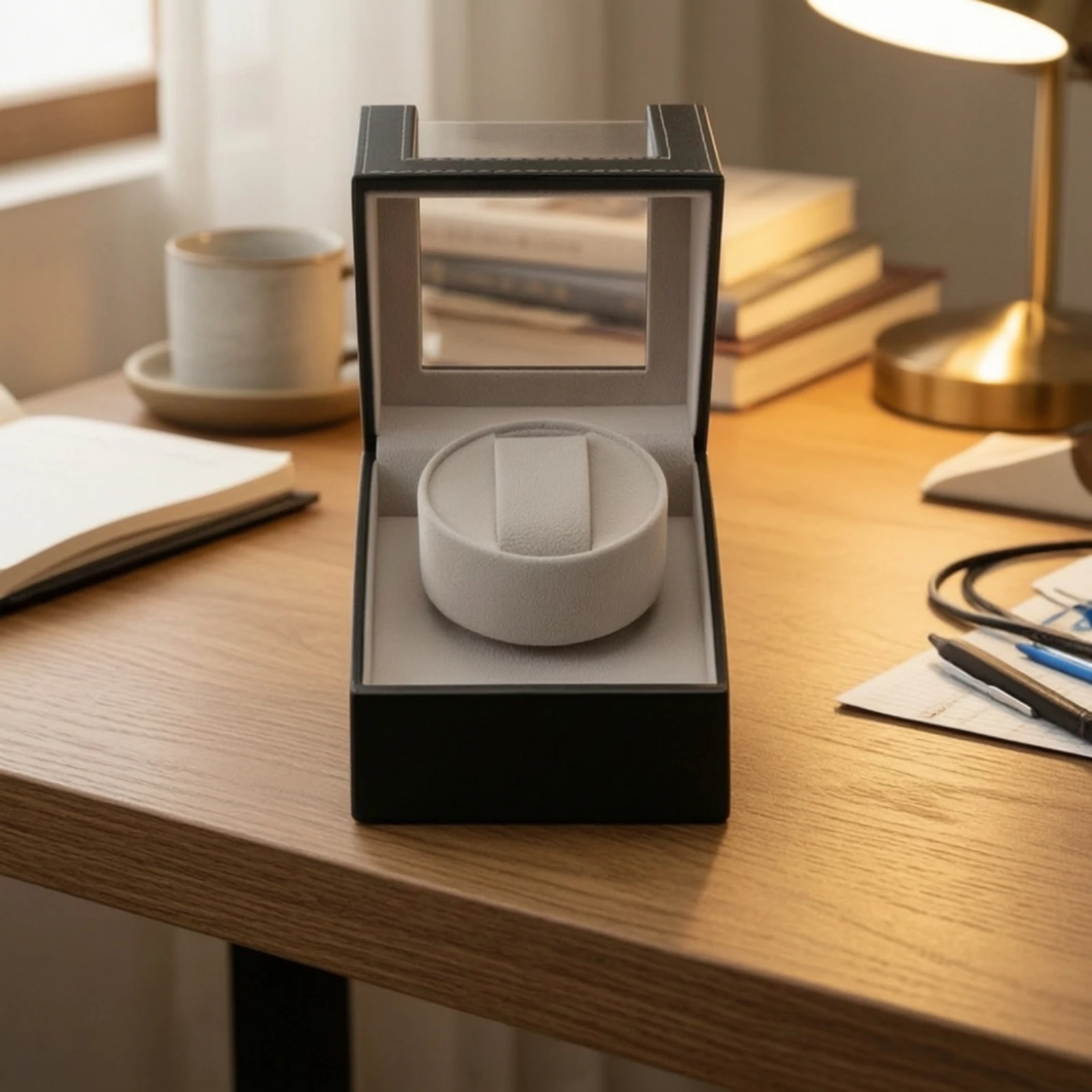 Automatic Watch Winder Single Watch Winder with Clear Window Box Compact Portable for Travelers, Travel, Nightstand
