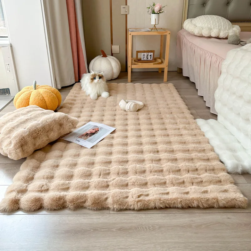 Nordic Soft Fluffy Faux Fur Living Room Area Rug No-Shedding Plush Rugs for Bedroom Sofa Cushion Bedside Floor Mat Room Decor