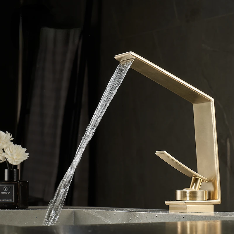 

Brushed Gold Basin Grey Waterfall Water Sink Faucet Bathroom tap