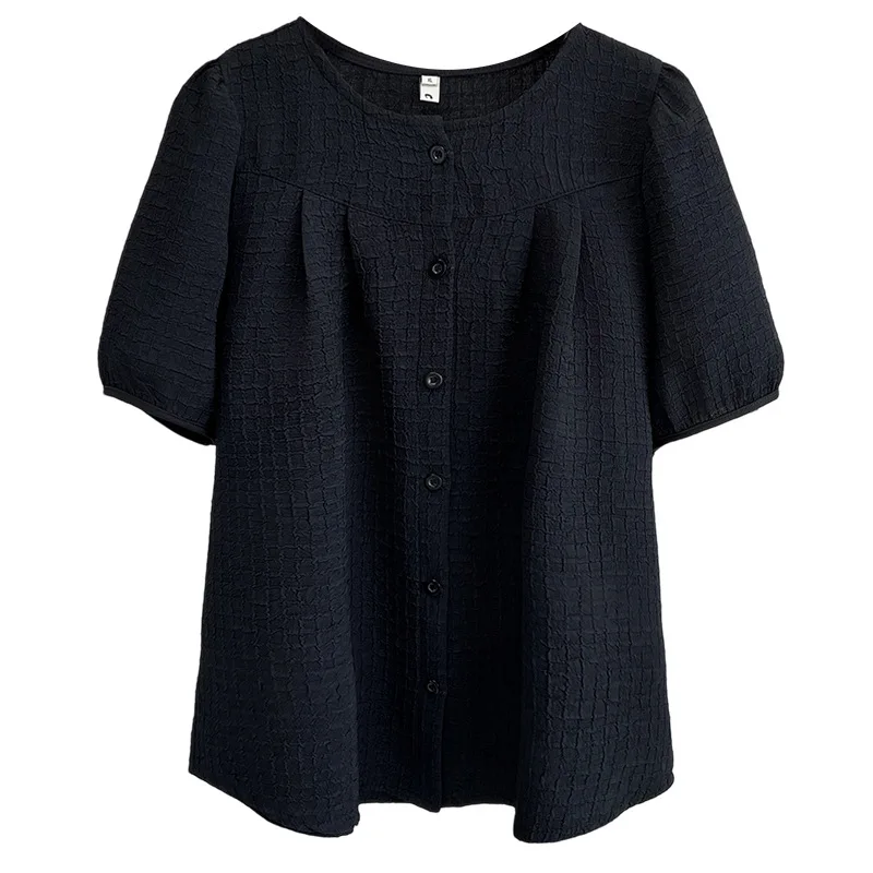 

2025 Summer Blouses Fashionable And Stylish Plaid Puff Sleeve Shirt 100kg Casual Plus Size Women Top 8301