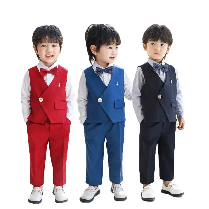 Gentleman Kids Summer Royal Blue Red Photograph Suit Little Boys Wedding Dress Children Kindergarten School Uniform Costume