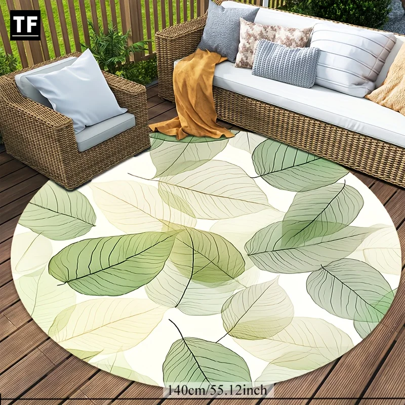 Crystal Velvet Round Rug with Leaf Pattern – Soft Spring-Inspired Mat for a Fresh & Natural Home Decor