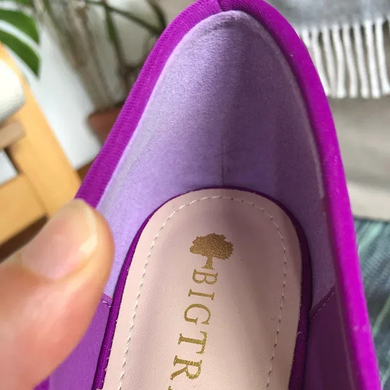 Plus Size Women 7.5cm 10.5cm High Heels Fetish Concise Party Pumps Lady Vintage Purple Satin Low Heels Comfortable Career Shoes