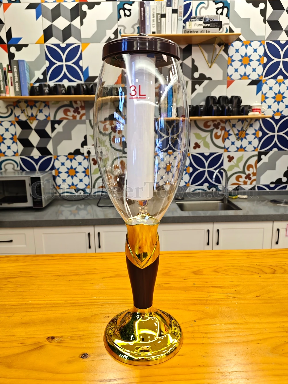 Beer Tower Dispenser with LED Ice Tube, Silver and Gold, Fit for Club Bar, Men Gift, 1.5 Liters, 3 Liters
