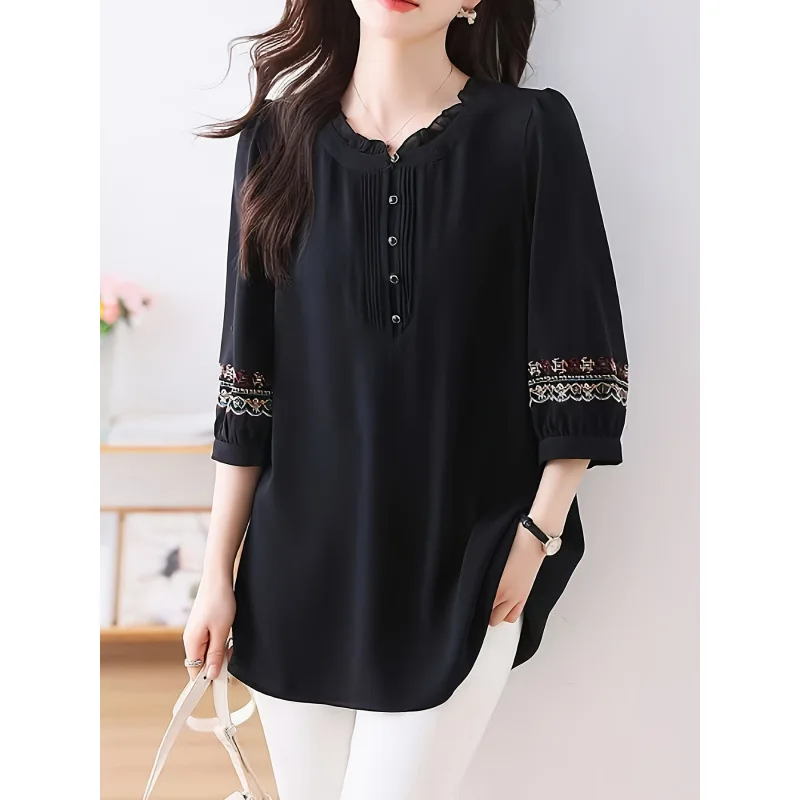 

Loose Chiffon Shirt Women's Lace Top Spring 2026 Other Style Other Fabric 100% Material Cross-Border Overseas F 42653