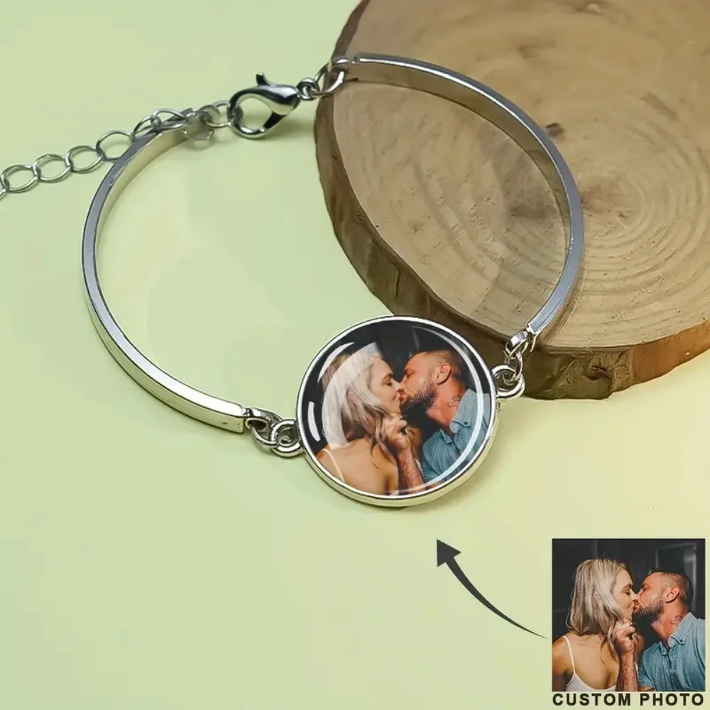 

2pcs/ Bag Customized photos Circle Silver Alloy Sublimation Bracelets Sublimation Blanks Jewelry Bracelet