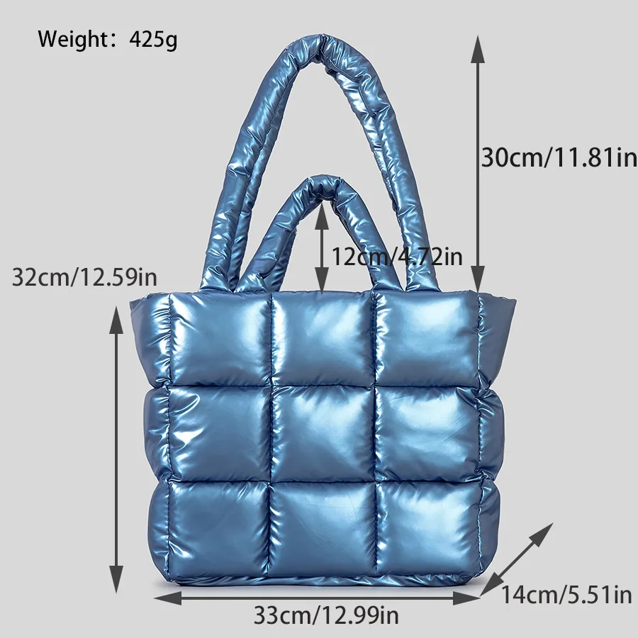 Fashion Plaid Padded Tote Bag Designer Soft Puffy Women Handbags Luxury Nylon Down Cotton Shoulder Bags Warm Winter Female Purse