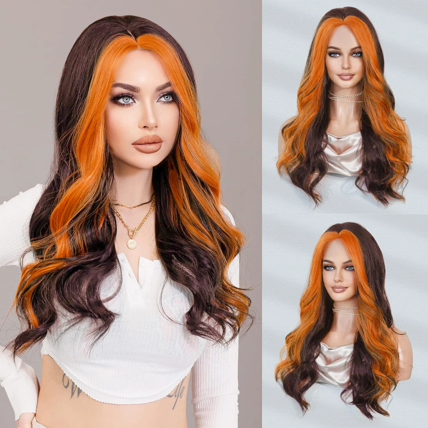 

Long Wavy Synthetic Wigs for Women Middle Part Curly Wig Natural Looking Heat Resistant Fiber Wigs Hair Replacement Wigs for Dai